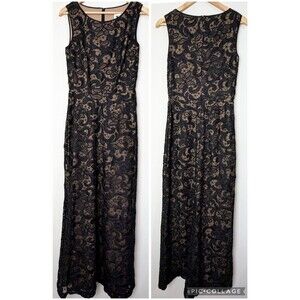 Tadashi Shoji Black Lace Formal Dress Maxi Gown Women’s 10 Classic Romantic